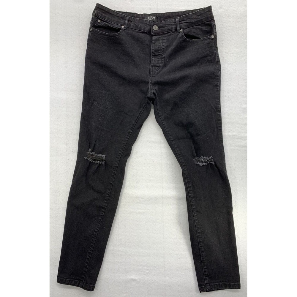 BooHoo MAN Denim Jeans Button Fly Black Mens Size 36 Regular To Fit Waist